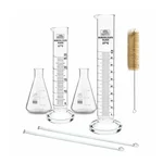 SBT Instruments Borosilicate 3.3 Glass Conical Flask 100ml x 2pcs & 25ml, 50ml Cylinder, 2pcs Stirring Rod 200X6mm, Brush