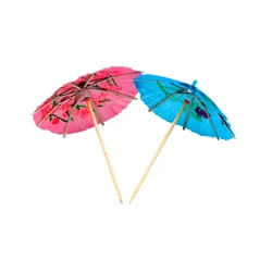 POCHEON® 4 inch Colorful Cocktail Umbrellas with Bamboo Fruit Sticks, Cupcake Toppers for Party, Dining(Pack-100 pcs)