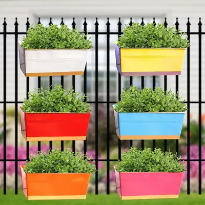 Ecofynd 16 inches Colorful Apollo Railing Planters | Hanging Pots for Balcony(EC18025-106-M06)