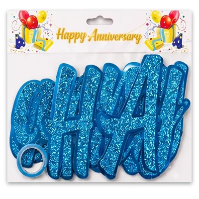 Colourful Happy Anniversary Blue Colour Cursive Glitter Banner Party Decor Multi-pack Vibrant Hanging Sign(Pack-100 pcs)