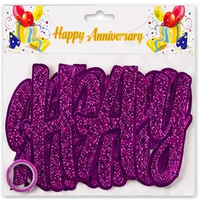 Colourful Happy Anniversary Pink Colour Cursive Glitter Banner Party Decor Multi-pack Vibrant Hanging Sign(Pack-100 pcs)