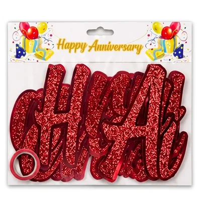 Colourful Happy Anniversary Red Colour Cursive Glitter Banner Party Decor Multi-pack Vibrant Hanging Sign(Pack-100 pcs)
