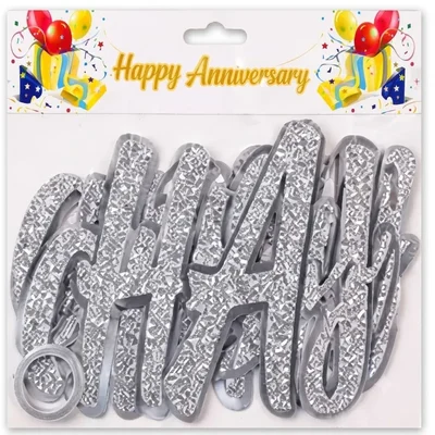 Colourful Happy Anniversary Silver Colour Cursive Glitter Banner Party Decor Multi-pack Vibrant Hanging Sign(Pack-100 pcs)