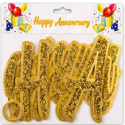 Colourful Happy Anniversary Yellow Colour Cursive Glitter Banner Party Decor Multi-pack Vibrant Hanging Sign(Pack-100 pcs)