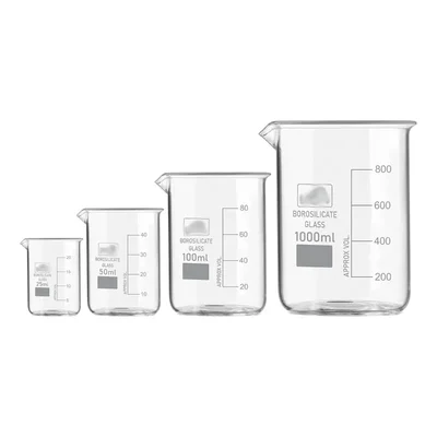 SBT Instruments Borosilicate 3.3 Glass Beaker 25ml, 50ml, 100ml, 1000ml with Graduation Marks for Laboratory