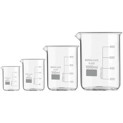 SBT Set Of 4 Pcs 100 Ml, 250 Ml, 500 Ml, 1000 Ml Borosilicate 3.3 Glass Beaker With Graduation Marks