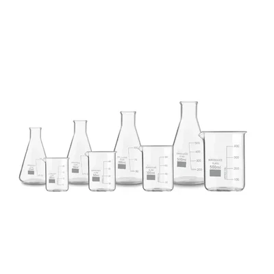 SBT Set of 8 (4 Beaker and 4 Conical Flask) Borosilicate 3.3 Glass Combo of Beaker and Conical Flask