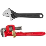 GLOBUS 2pcs Combo of 150mm(6") Black Adjustable Wrench & 200mm(8") Stillson Pipe Wrench