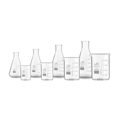 Bello Set of 8 Borosilicate 3.3 Glass Combo of 4 Beaker and 4 Conical Flask