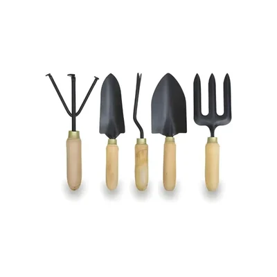 AGT Garden Tools Combo Kit of 5 Tools - Hand Cultivator, Small Hand Trowel, Big Hand Trowel, Garden Fork and a Hand Weeder