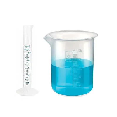 Bello Scientific Plastic 1 Measuring Cylinder 10ml & 1 Measuring Beaker 50ml Combo Blue Printed Graduation for Lab