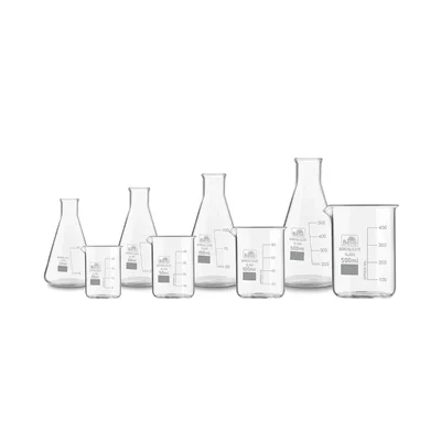 Bello Set of 8 (4 Beaker and 4 Conical Flask) Borosilicate 3.3 Glass Combo of Beaker and Conical Flask
