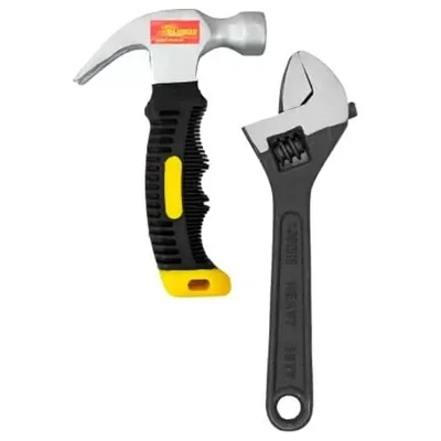 Globus combo of Adjustable Wrench, 6" (150 mm) Black and Small Hammer, 300 gm.