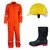 Safety Tools Combo Set of Premium Cotton Boiler Suit, 11 Inch Long Safety Gumboots & Highly Durable Safety Helmet