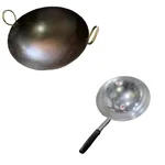 Combo of SBWG 18 Inch Iron Kadhai and 12 Inch Wok Iron Pan for Hotel/Food Stall Usages