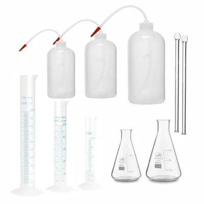 Combo of 3 Plastic Measuring Cylinder, 3 Wash Bottle, 2 Conical Measuring Glass and 2 8inches Rod