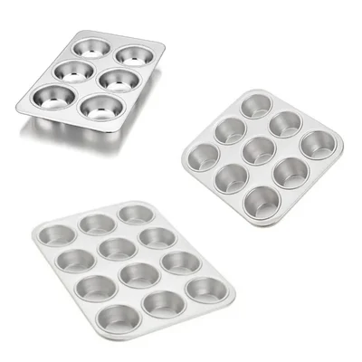 Combo of 6, 9 and 12 Cavity Aluminium Muffin Bakeware Trays for Muffins, Cupcakes and More 