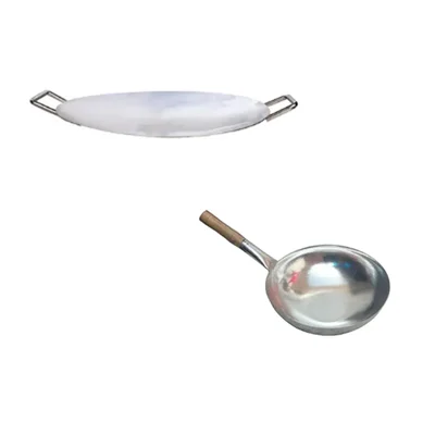 Combo of 12 Inch Thai Wok and 6 mm Round Tawa Platter of 12 inch Dia, With Stainless Steel Body