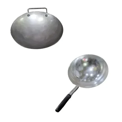 Combo of SBWG 17 Inch Round Iron Wok Kadai and 12 Inch Wok Iron Pan