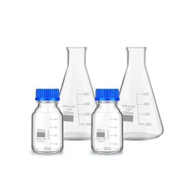 Bello Pack of 4 Pcs 500ml Borosilicate Glass Measuring conical & 100ml Reagent bottle