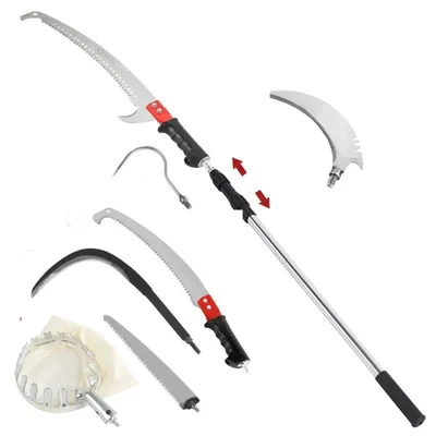 REDBUILD 7-in-1 Combo Set with 3 meter Telescopic Pole With Fruit Picker, Thotti, Sickle Cutter, Hook and Pruning Saw