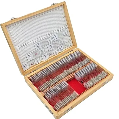 COMETEK Prepared Microscope Slides Set of 100 in Wooden Box | Educational Biology, Zoology & Histology Slides for Lab
