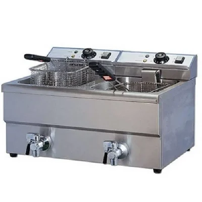 Commercial 10+10 Litre Stainless Steel Double Deep Fryer, 6Kw