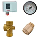 4 Pieces Booster Pump Combo Of 5 Way Brass Connector , Brass NRV , Pressure Gauge and Danfoss Pressure Switch - 1 Year Warranty