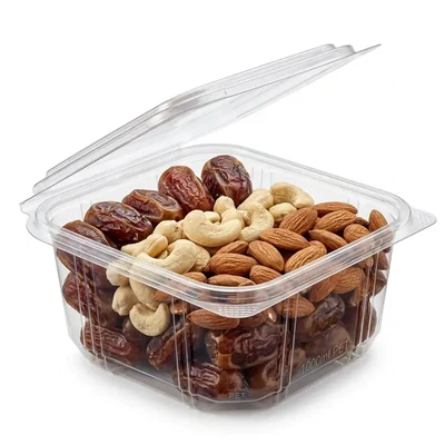 800 Pcs, 1000ml PET Hinged Transparent Container for Cookies, Snacks, Dry Fruits Packaging