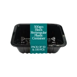 500gm Black Rectangular Plastic Container for Soan-papdi, Sweet, Meat Packaging(Pack-50 pcs)
