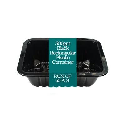 500gm Black Rectangular Plastic Container for Soan-papdi, Sweet, Meat Packaging(Pack-50 pcs)