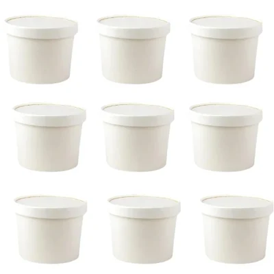 1000 Pcs, 350 ml White Disposable Paper Container with Lid for Salads, Soups, Desserts