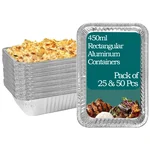 450ml Aluminum Rectangular Disposable Container with White Paper Lid for Safe and Secured Food Packaging
