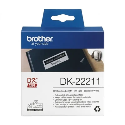 Brothers DK-22211 Continuous Thermal White Film Tape 29mm x 15.24m Water Resistant High Gloss Professional Label Roll
