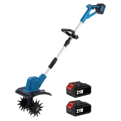 XLNT XTMMT156, Cordless Micro Tiller Machine with Dual 21V Battery & Charger for Garden, Farm & Soil Cultivation