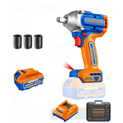 Wadfow 12.5mm (1/2") 20V Cordless BL 3-Mode Setting Impact Wrench With Battery-Charger & Sockets, Max. Torque 480 N.m (WCD1B483)
