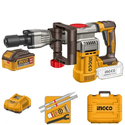 Ingco 20V SDS Hex Chuck Type 16J Impact Energy Brushless Cordless Demolition Breaker With Battery, Charger & Accessories, 0-3200 BPM (CDBLI203582)