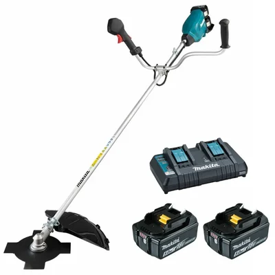 Makita DUR369APT2, 36V 1000W Cordless 3-Speed Grass Trimmer, Bike Handle with 2 Batteries & Charger