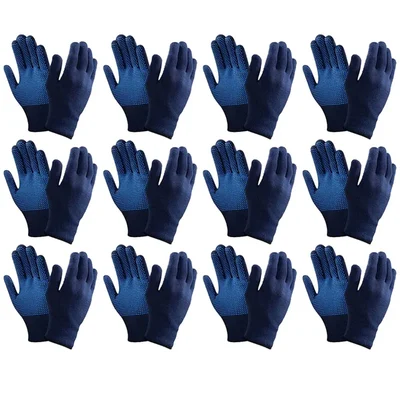 Super Safety Cotton Knitted Single Side Dotted Safety Hand Gloves(Color-Blue,Pack-12)
