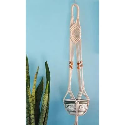 Ecofynd EC18031-M6 Handwoven Cotton Macrame Hanging Planter for Elegant Home & Garden Decor(Pack of 2)