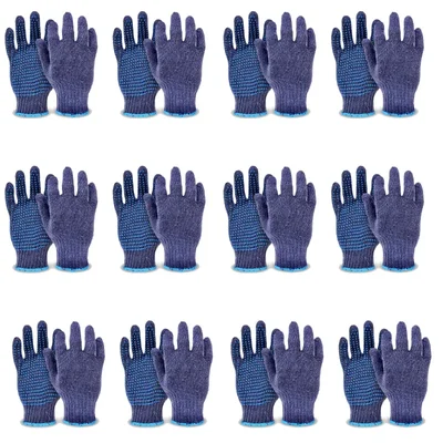 Gravitech Cotton Knitted Dotted Safety Hand Gloves, Reusable, GI-HS-05(Pack-12 Pair)