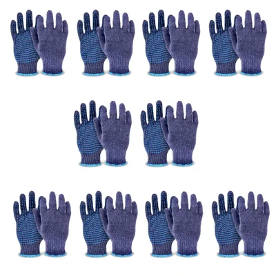 Gravitech Pair of 10 Cotton Knitted Dotted Safety Hand Gloves, Reusable, GI-HS-05