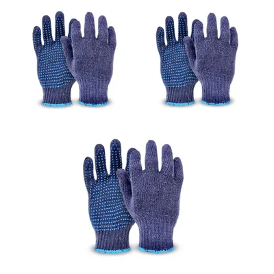 Gravitech Cotton Knitted Dotted Safety Hand Gloves, Reusable, GI-HS-05(Pack-3 Pair)