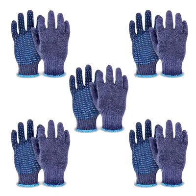 Gravitech Pair of 5 Cotton Knitted Dotted Safety Hand Gloves, Reusable, GI-HS-05
