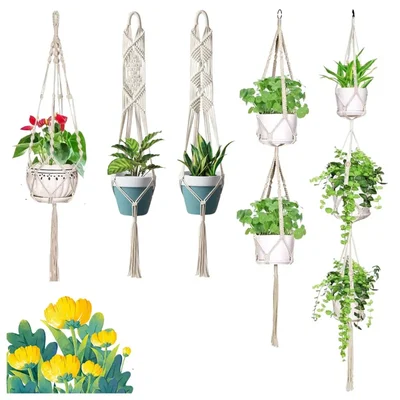 Ecofynd Cotton Plant Hanger Rope, Flower Pot Holder for Indoor Outdoor Home Decor(Pack of 5)
