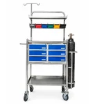 LuxMed LM-CCT-06 Stainless Steel 6 Lockable Drawers Hospital Crash Cart Trolley IV Pole Oxygen Cylinder Holder
