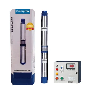 Crompton 2Hp 14 Stage(4") 1Phase Water Filled Submersible Pump With CP, 301ft Head- 1 Year Warranty (4W14BF2E-40+NDCP 2)