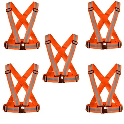 Gravitech 5 Pcs 360° High Visibility Orange Colour Elastic Cross Belt With Reflective Tape For Safety Purpose