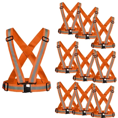 Gravitech 100 Pcs 360° High Visibility Orange Colour Elastic Cross Belt With Reflective Tape For Safety Purpose