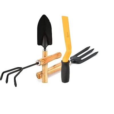AGT Garden Tools Combo Kit of a Hand Cultivator, Garden Fork, Hand Trowel & a 1 Inch Khurpi | Used for Small-scale Gardening